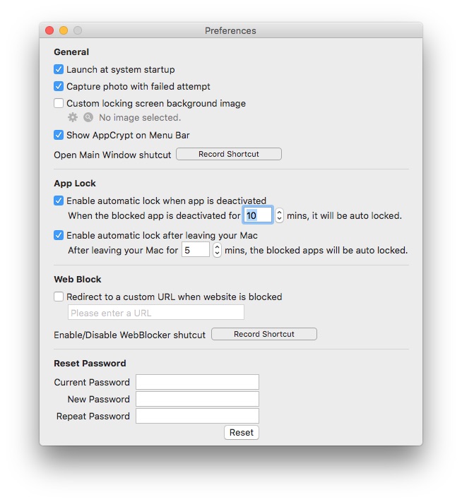 Preferences window