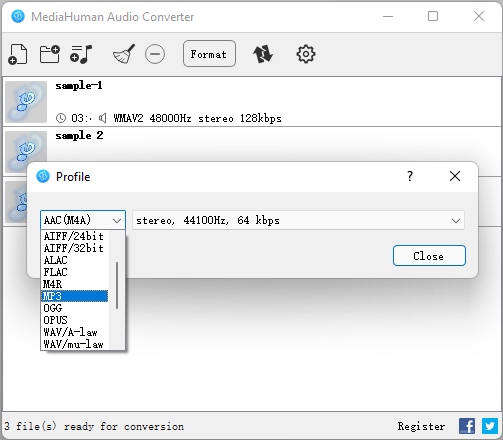 choose mp3 format mediahuman