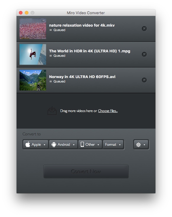 upload videos - miro video converter