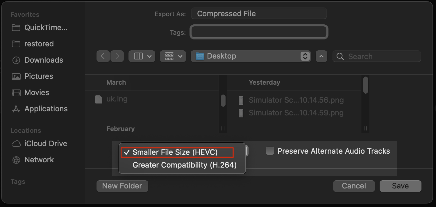 QuickTime export smaller file size (HEVC)