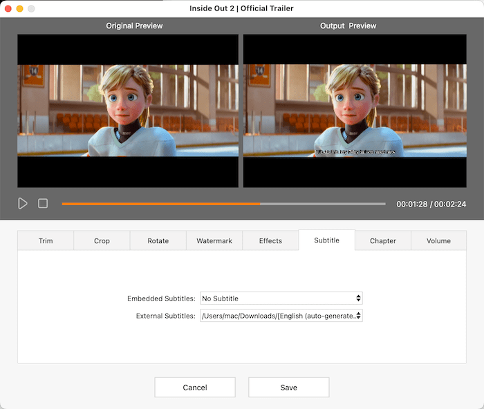 upload external subtitle file