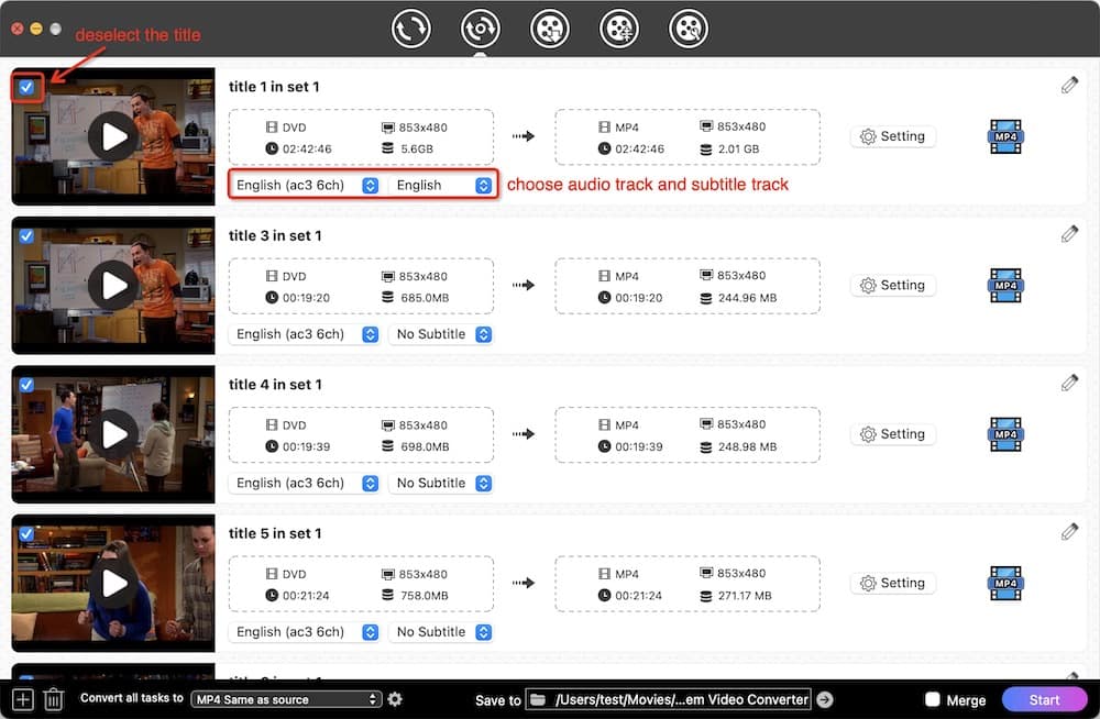 pick titles and audio & subtitle languages